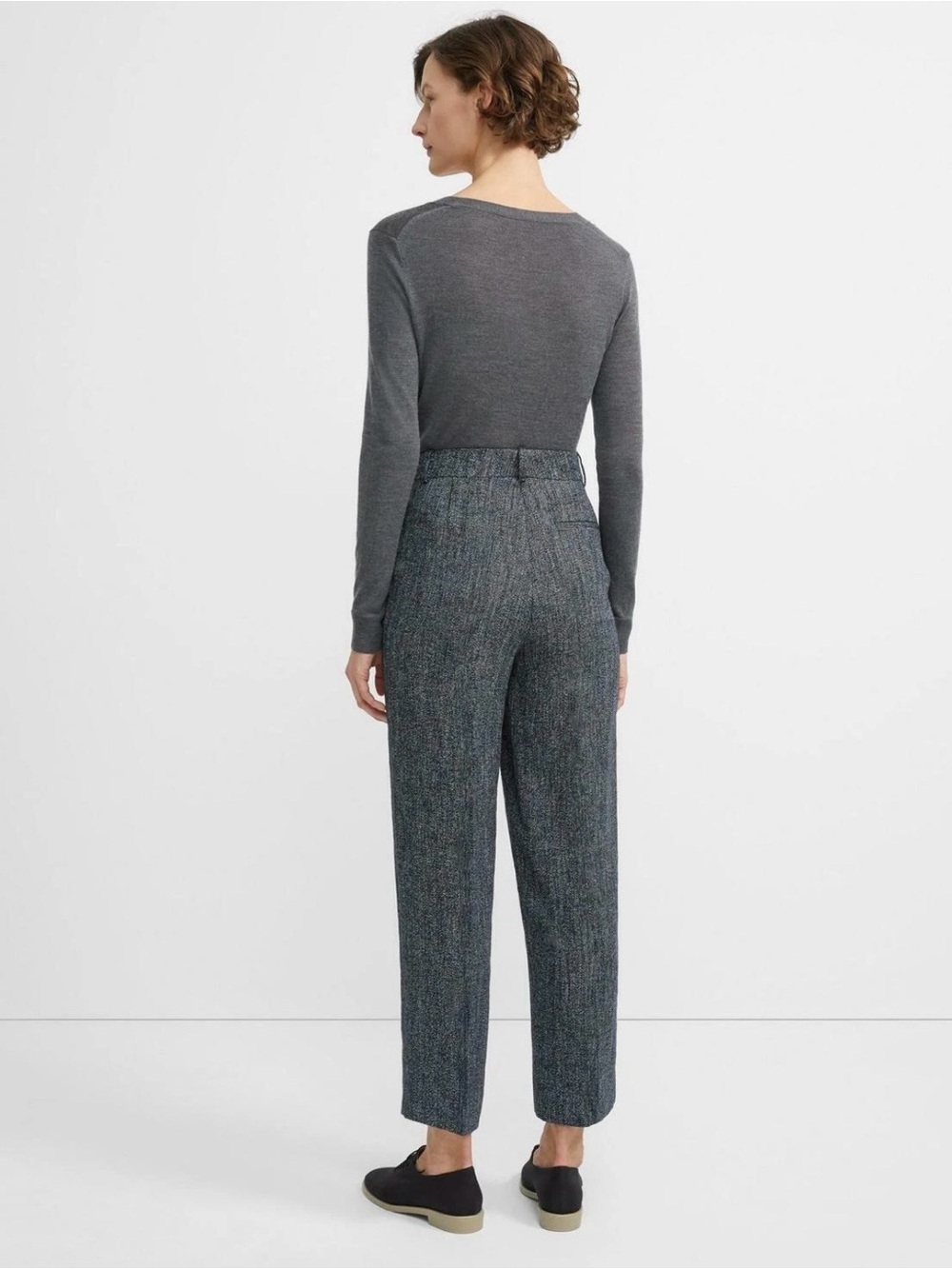 Theory High Waist Straight Leg Pant Herringbone Melange Size 4 Grey - Picture 2 of 14